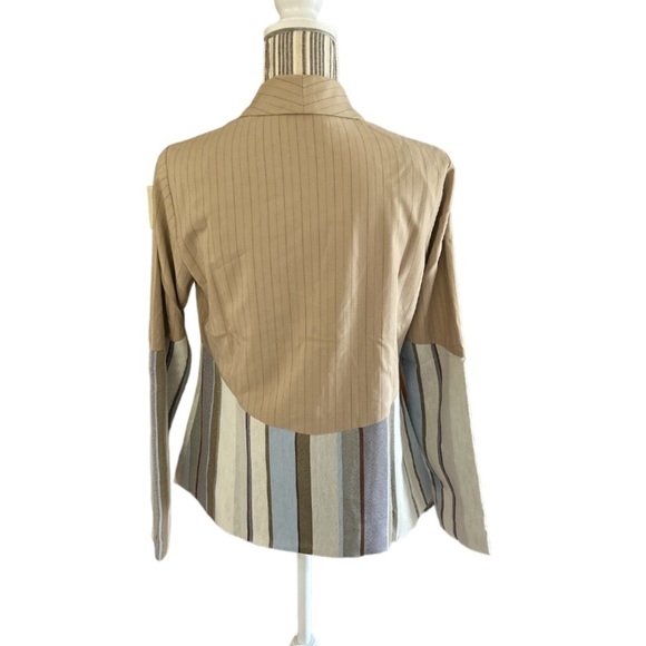 LAURIE Felt Los Angeles, Double Stripe Blazer Jacket, Beige Brown Blue - Picture 2 of 7